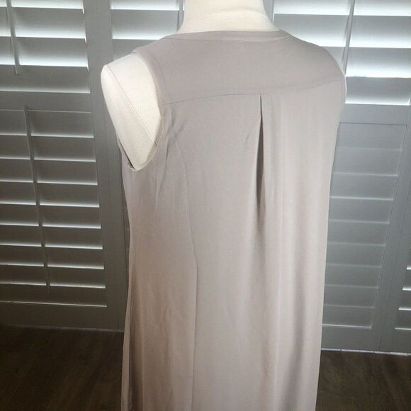 H by Halston Tan Chiffon Sleeveless A-Line Shirt Maxi Dress 18 Lined Henley Plus - Picture 11 of 12